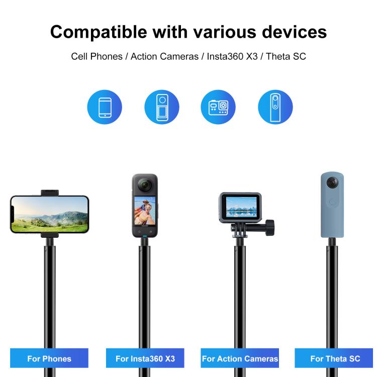 PULUZ 2m Metal Selfie Stick Monopod for Insta360 One RS / X2 / X3, 2m Monopod