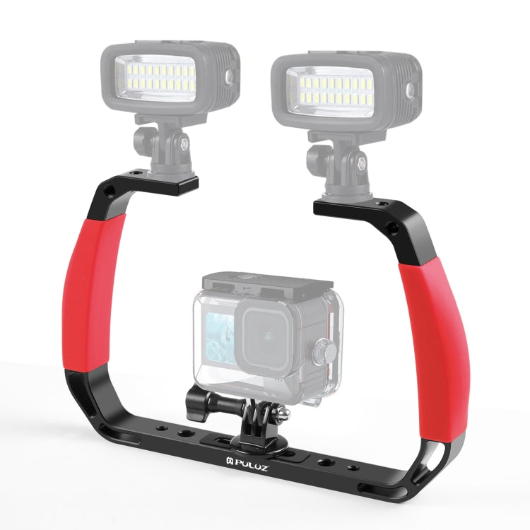 PULUZ Dual Silicone Handles Aluminium Alloy Underwater Diving Rig for GoPro, Other Action Cameras and Smartphones (Red)