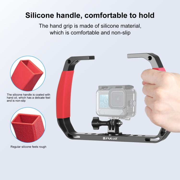 PULUZ Dual Silicone Handles Aluminium Alloy Underwater Diving Rig for GoPro, Other Action Cameras and Smartphones (Red)