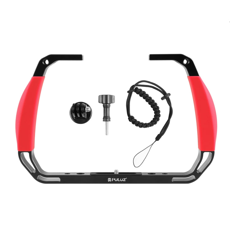 PULUZ Dual Silicone Handles Aluminium Alloy Underwater Diving Rig for GoPro, Other Action Cameras and Smartphones (Red)