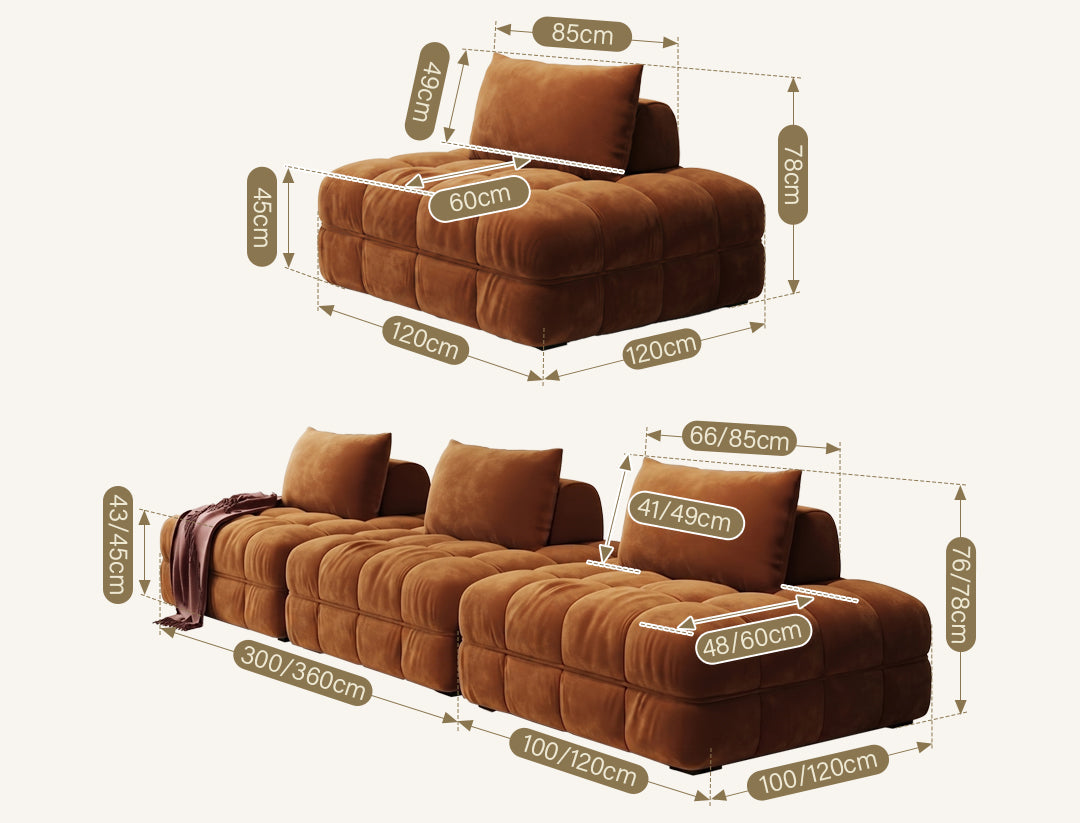 Paloma French Two Seater, Three Seater, Modular Sofa, Velvet
