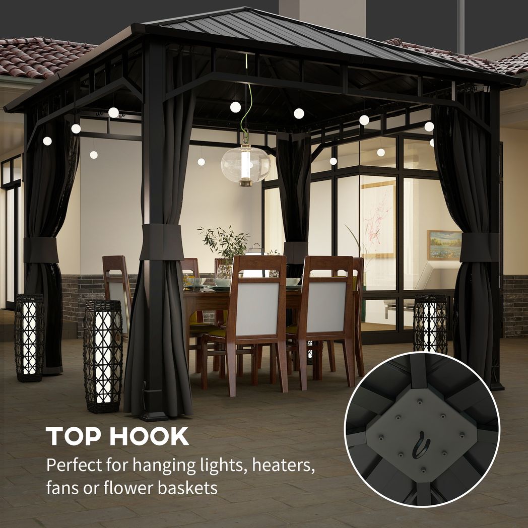 Outsunny 3 x 3(m) Hardtop Gazebo with Galvanised Steel Roof and Sides