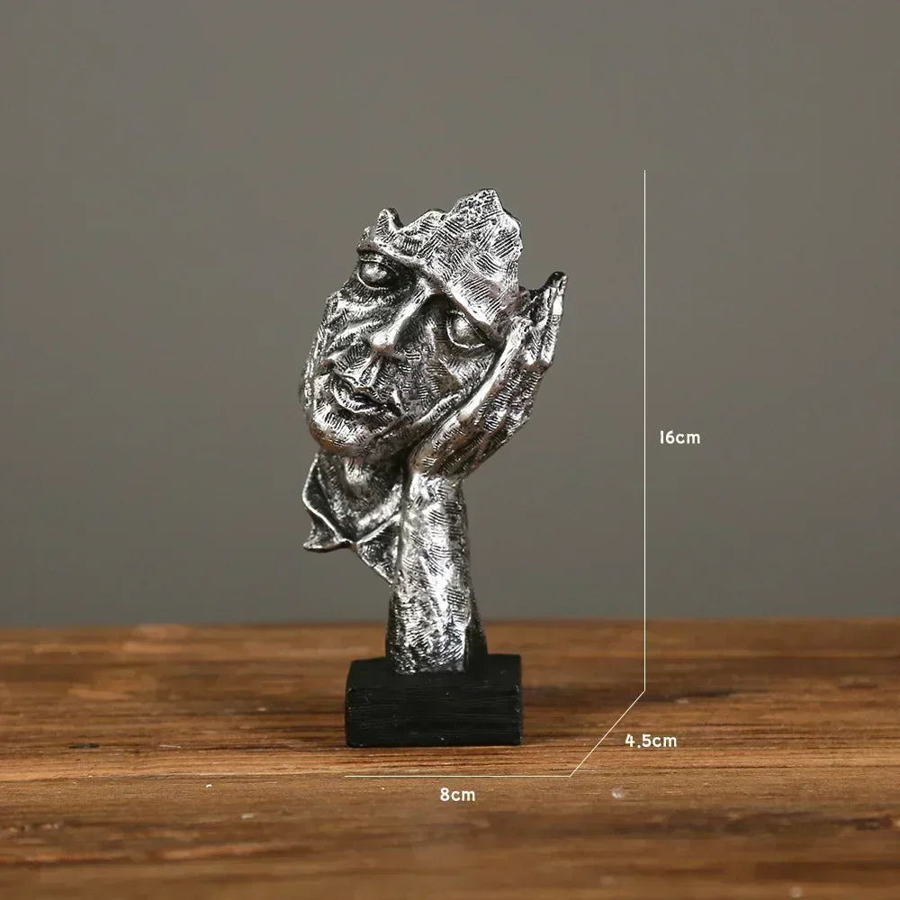 Abstract Resin Face Sculpture – “Silence is Golden” Nordic Art Statue for Home or Office Decor