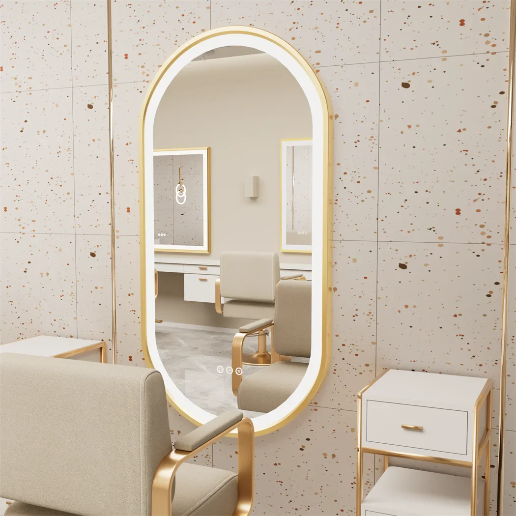 LUVODI Luxury Oval Led Illuminated Bathroom Mirror Gold Aluminum Frame with Demister Pad