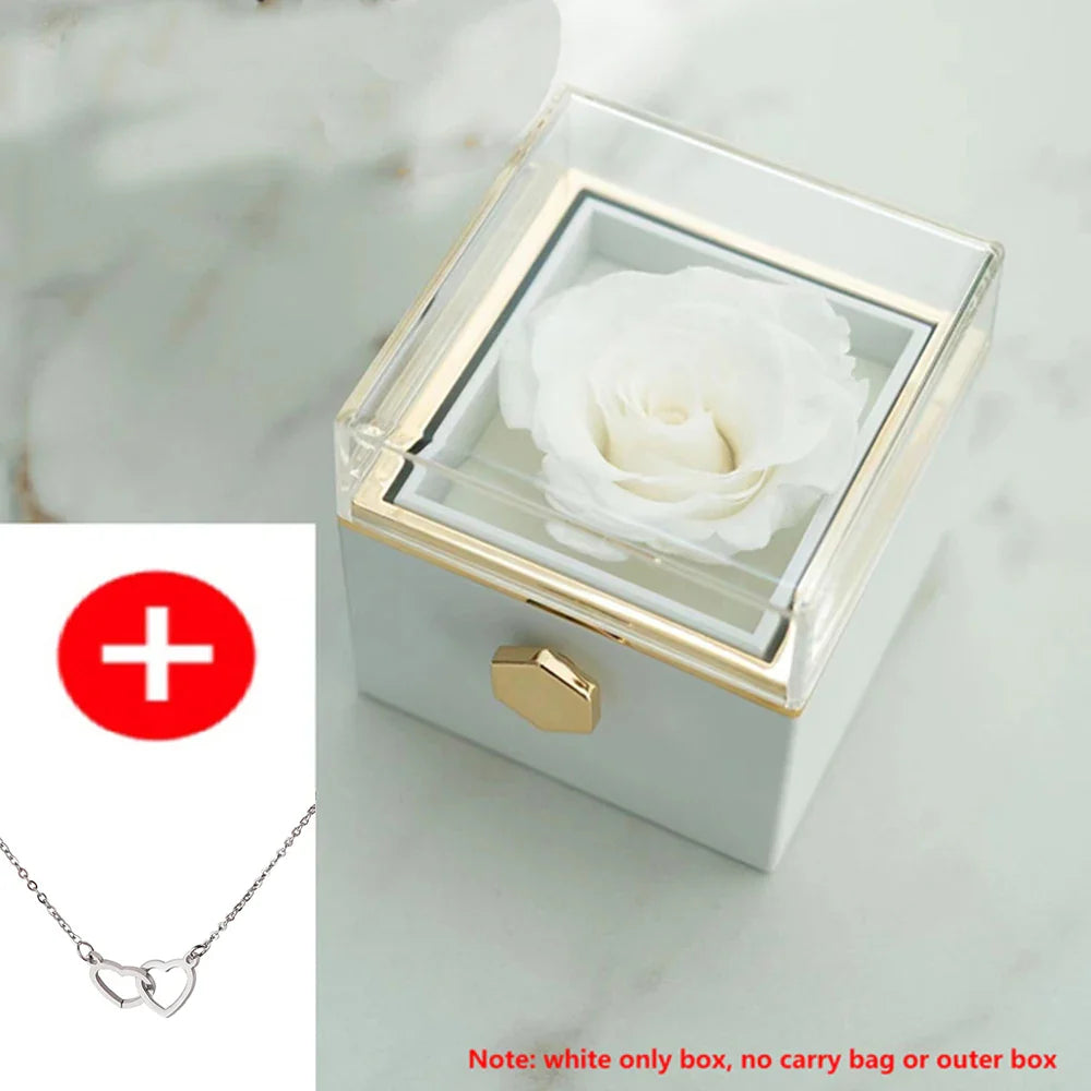 2024 New Valentine's Day Gift Custom for Women Double Heart Engraved Name Steel Necklace Eternal Rose Box Wedding Ring Box