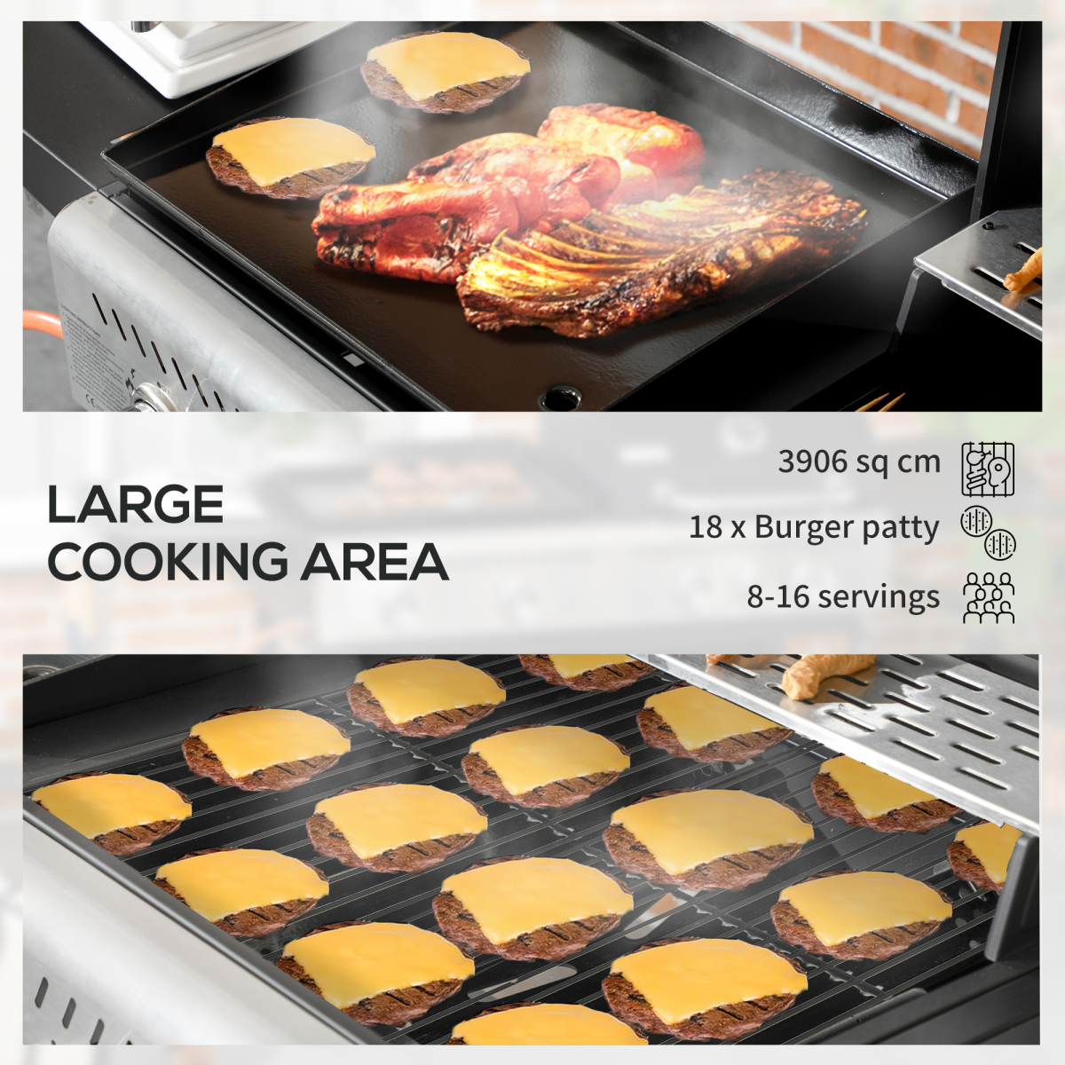 Outsunny Gas Grill and Plancha with 15 kW 4+1 Burners for Garden Party Festival