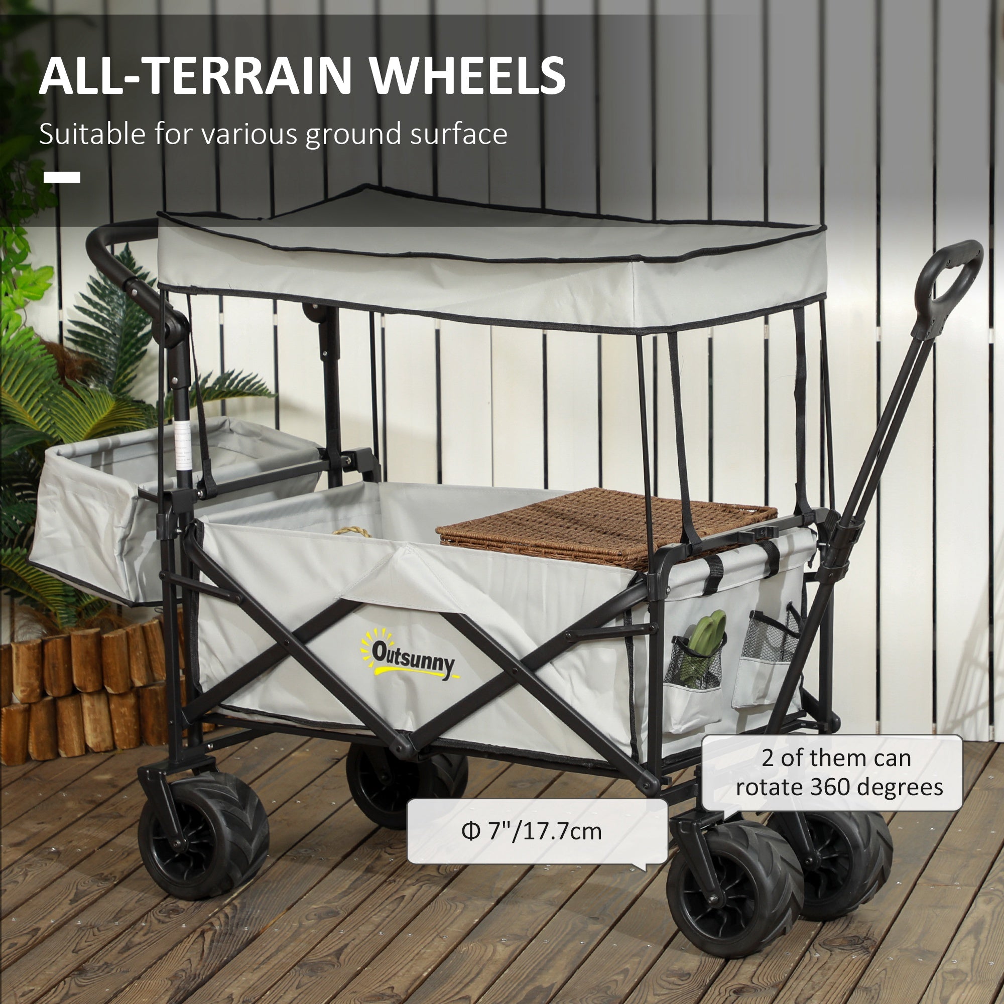 Outsunny Outdoor Push Pull Wagon Stroller Cart with Canopy Top