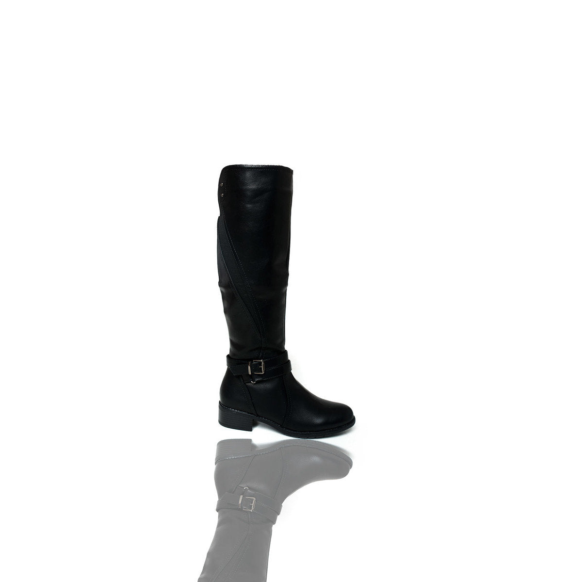 Faux Leather Buckle Knee High Boots