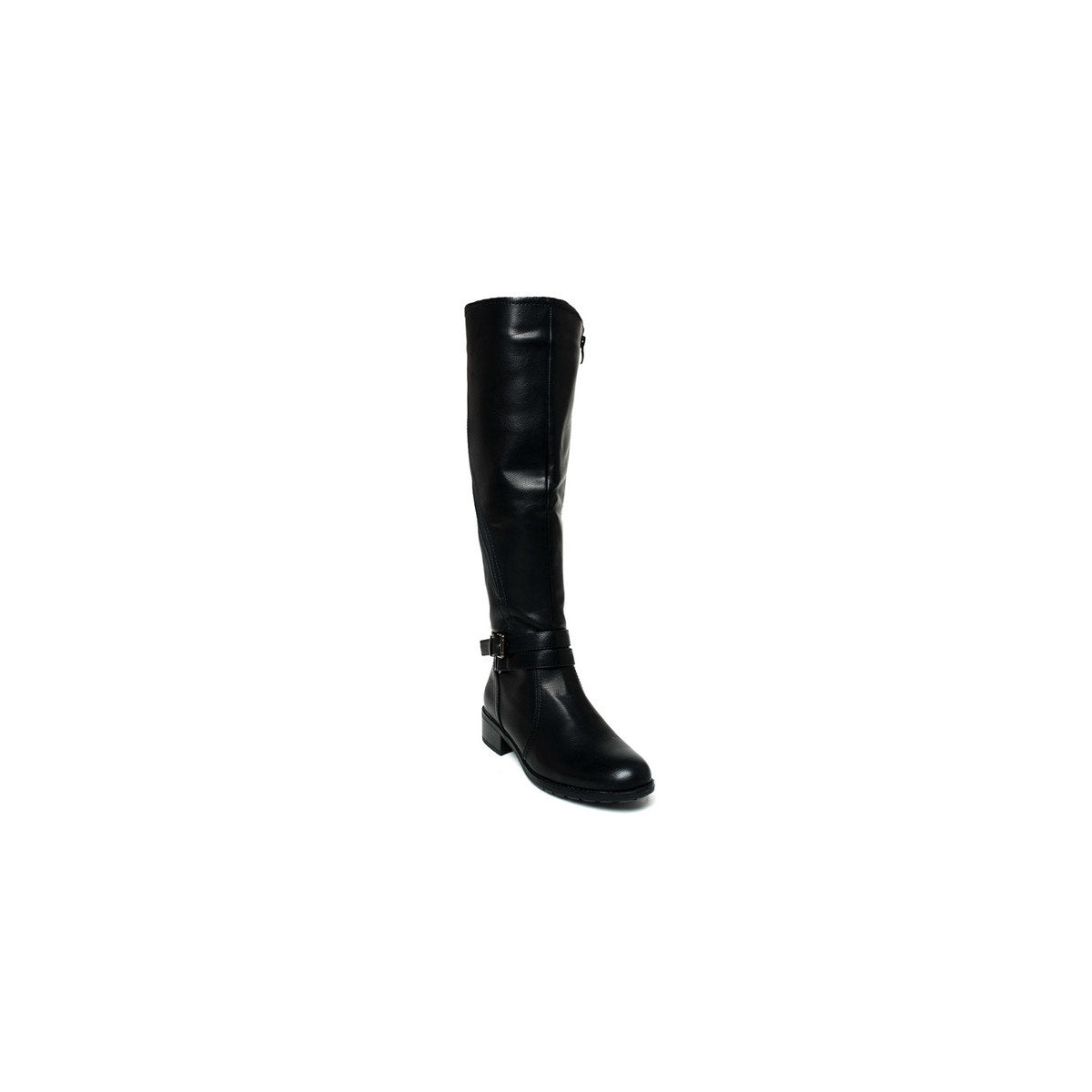Faux Leather Buckle Knee High Boots