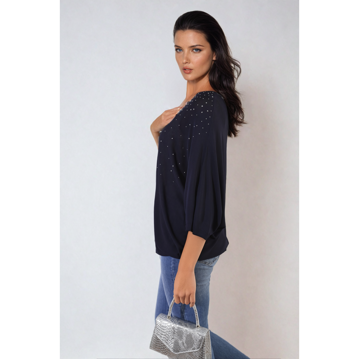 Round Neck Studded Oversized Top
