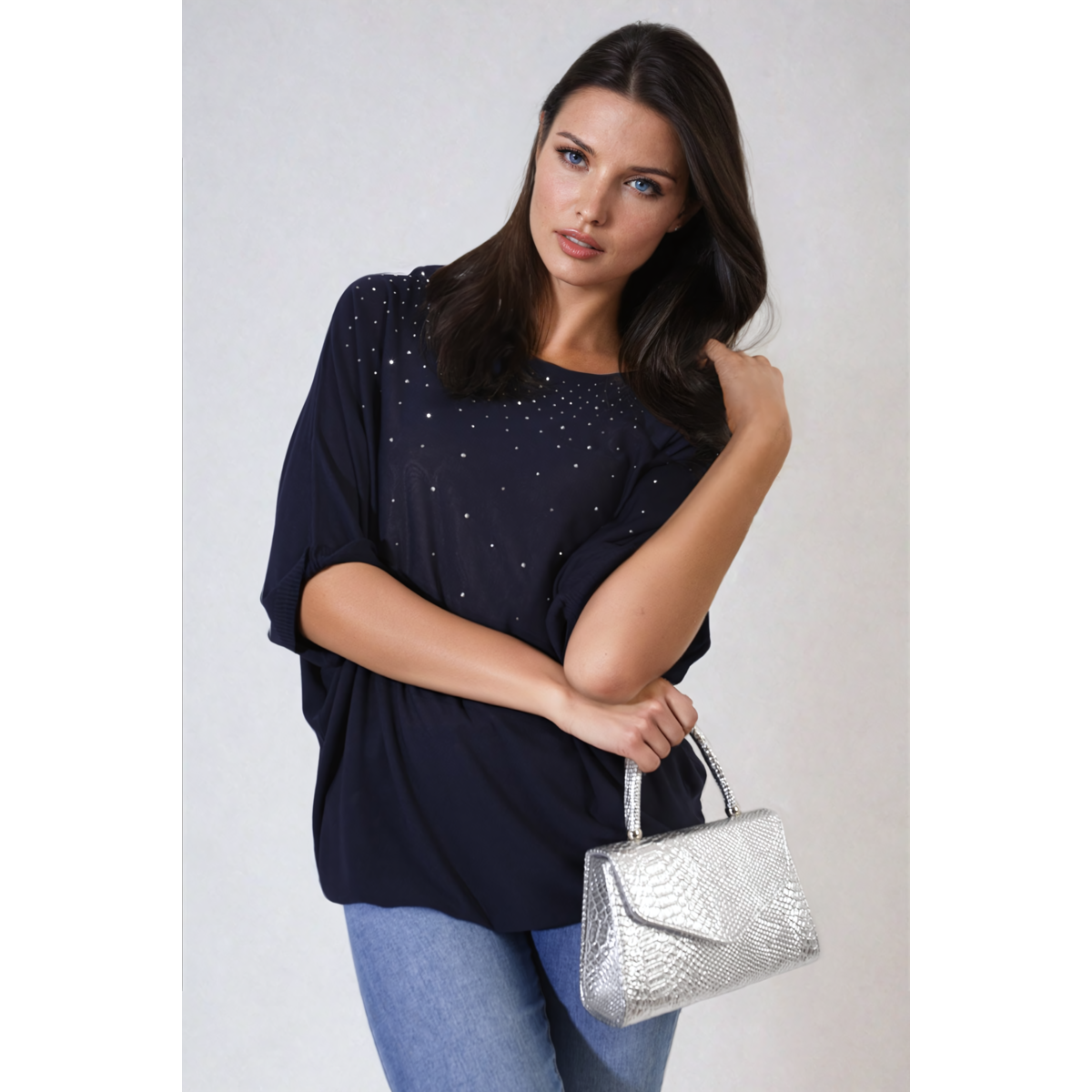 Round Neck Studded Oversized Top