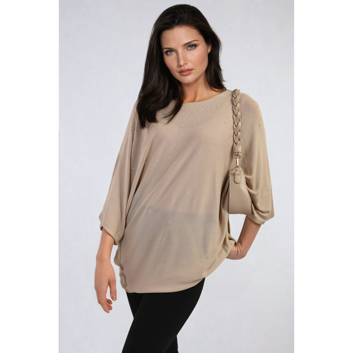 Round Neck Studded Oversized Top