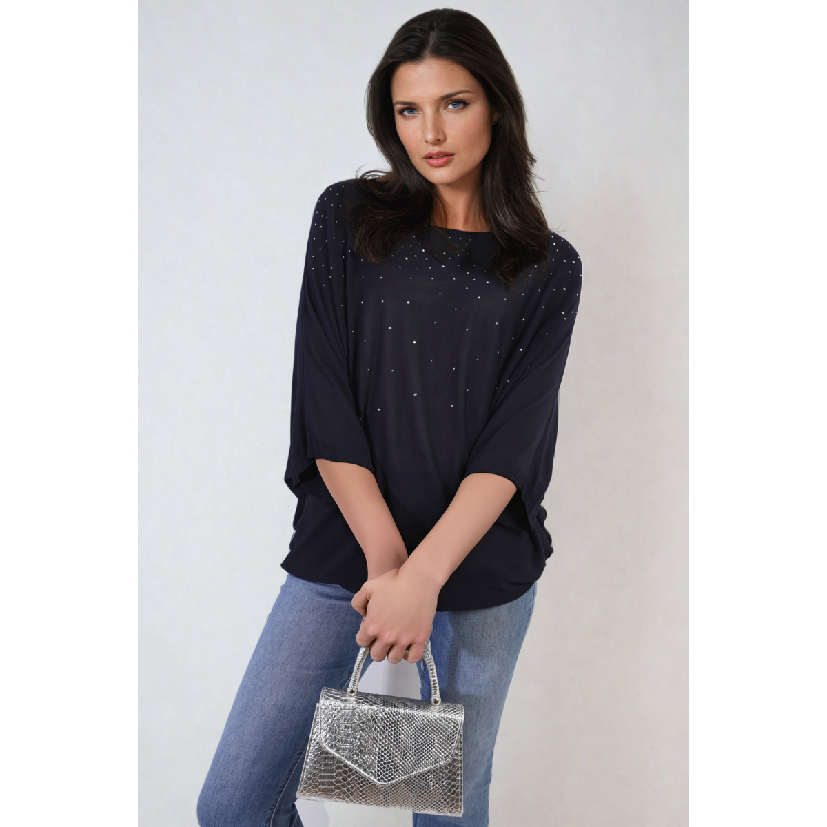 Round Neck Studded Oversized Top