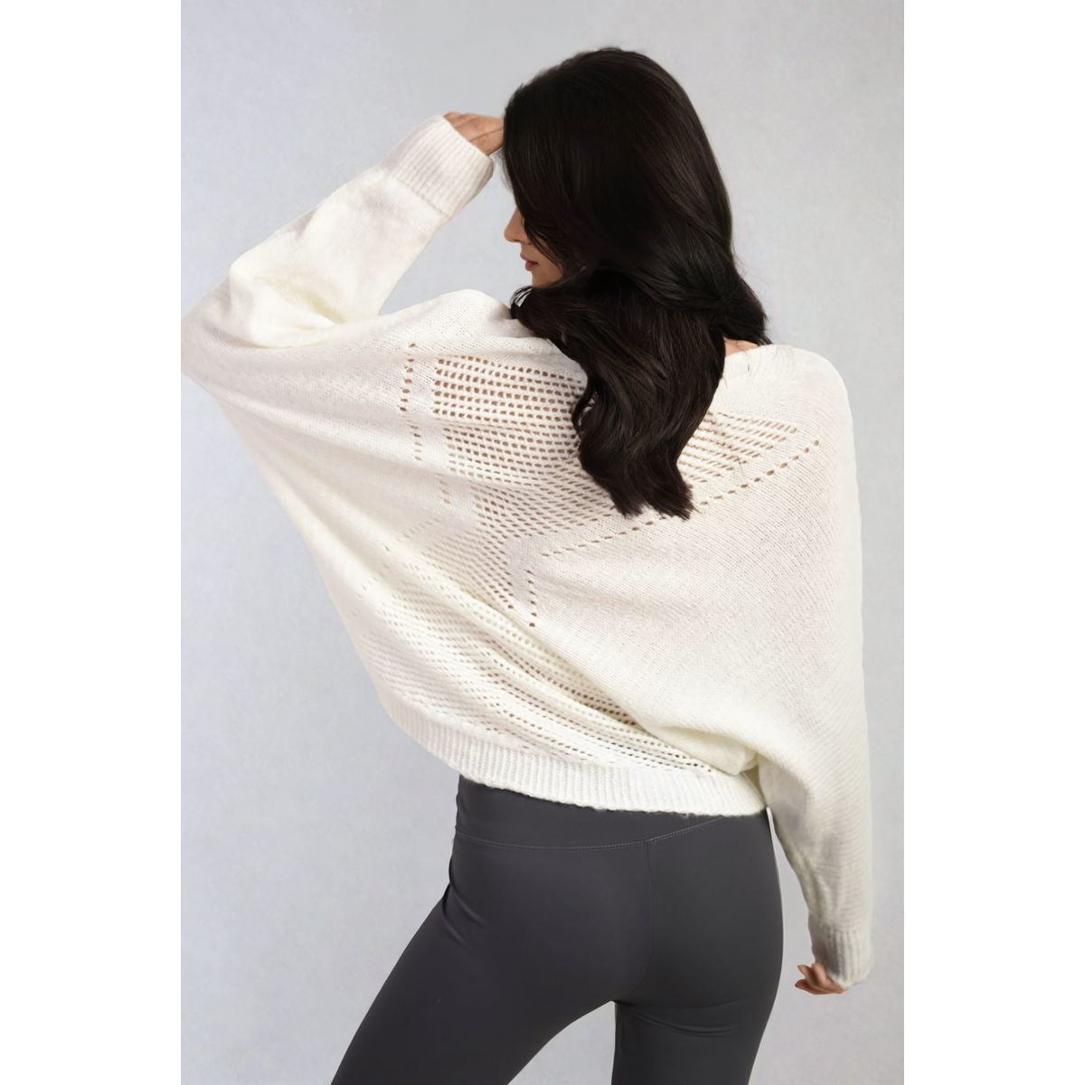 Crew Neck Back Patterned Knitted Jumper