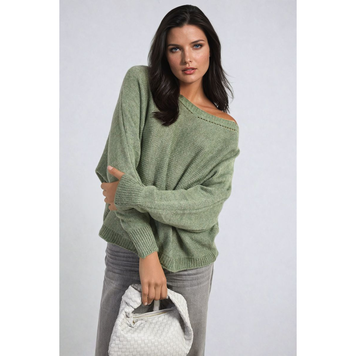 Crew Neck Back Patterned Knitted Jumper