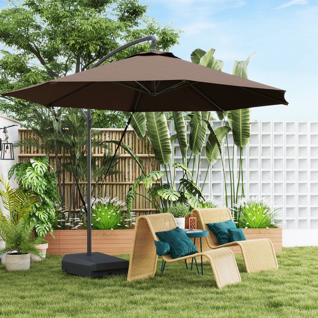 Outsunny Garden Cantilever Parasol with Cover Weighted Base Wind Strap