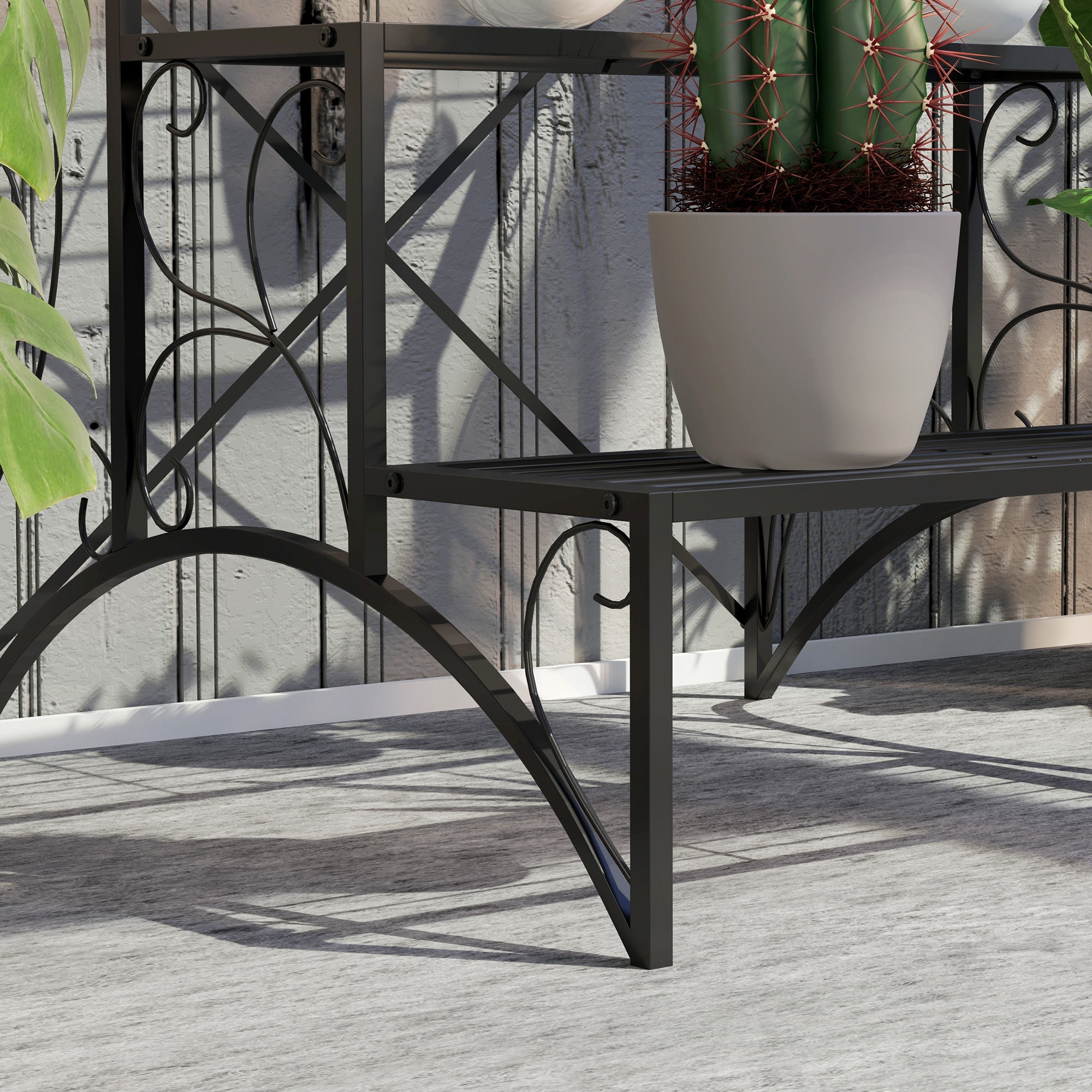 Outsunny 3-Tier Metal Plant Stand for Garden Balcony Indoor Outdoor, Black