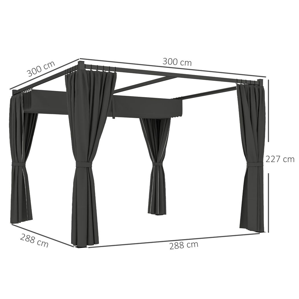 Outsunny 3 x 3(m) Pergola with Retractable Roof and Curtains