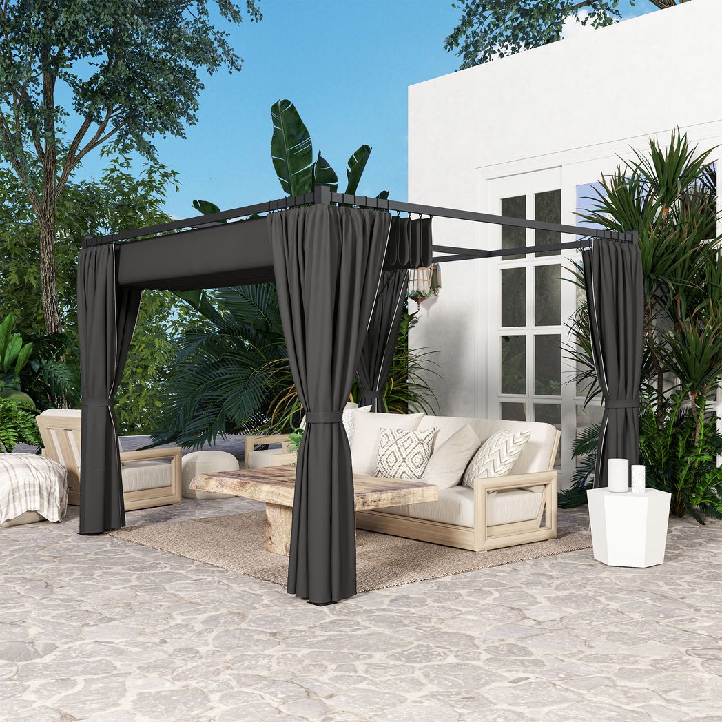 Outsunny 3 x 3(m) Pergola with Retractable Roof and Curtains