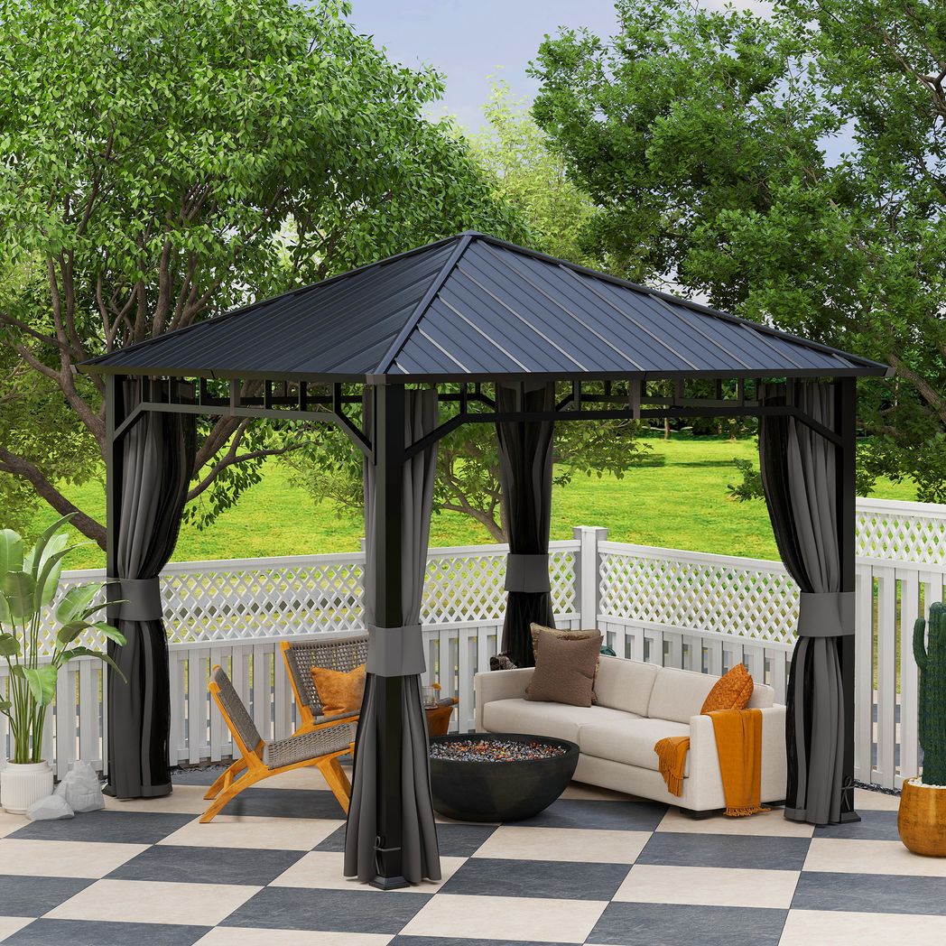 Outsunny 3 x 3(m) Hardtop Gazebo with Galvanised Steel Roof and Sides