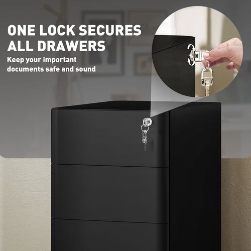 Vinsetto Steel Filing Cabinet with Lock and Wheels for Home Office