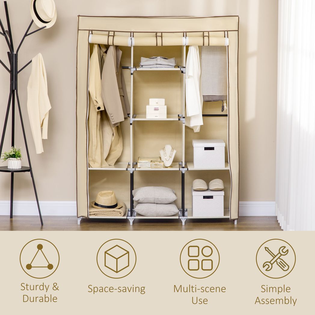 HOMCOM Fabric Portable Wardrobe with 8 Shelves 2 Hanging Rails