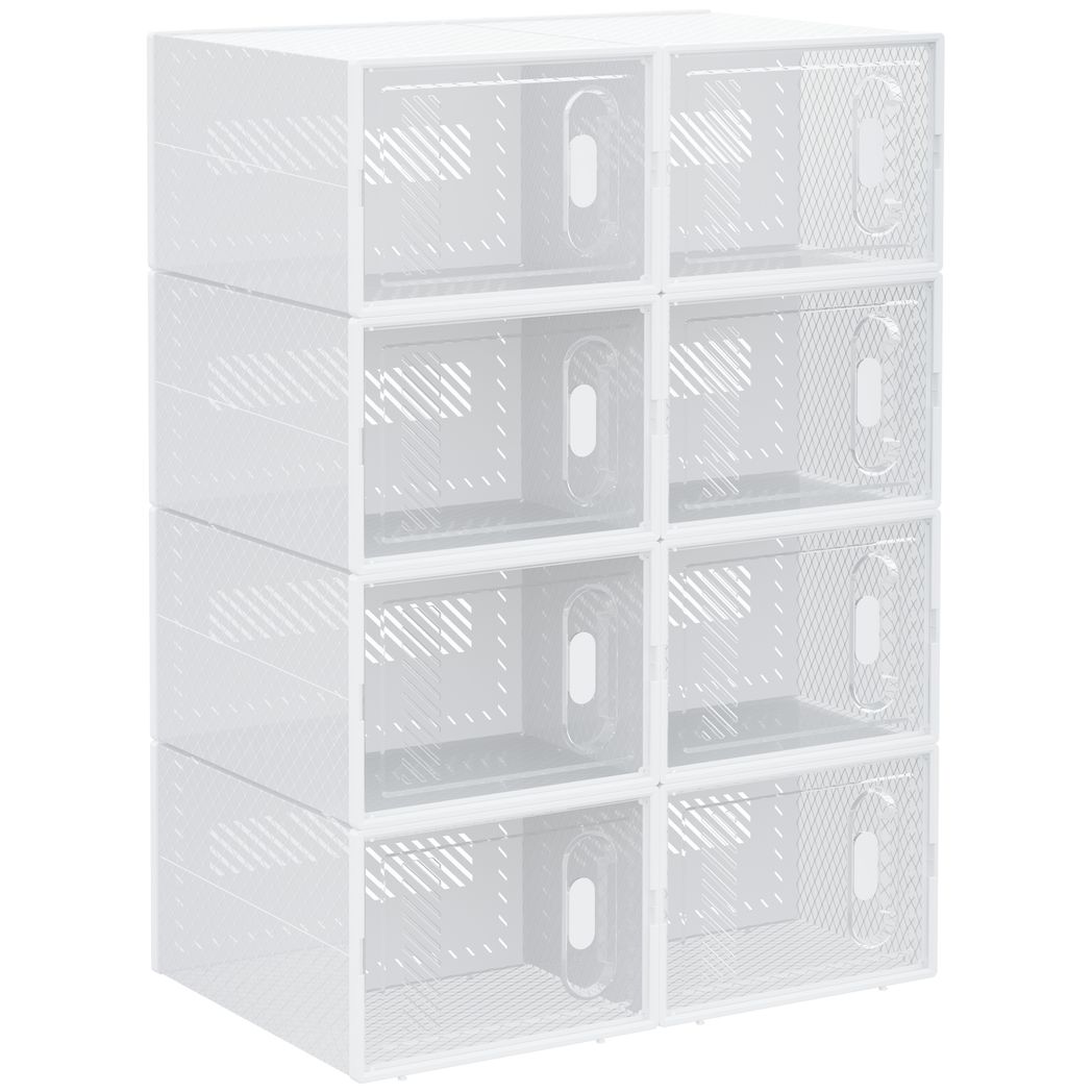 HOMCOM 8PCS Stackable Clear Plastic Shoe Storage Box for UK/EU Size 8.5/43