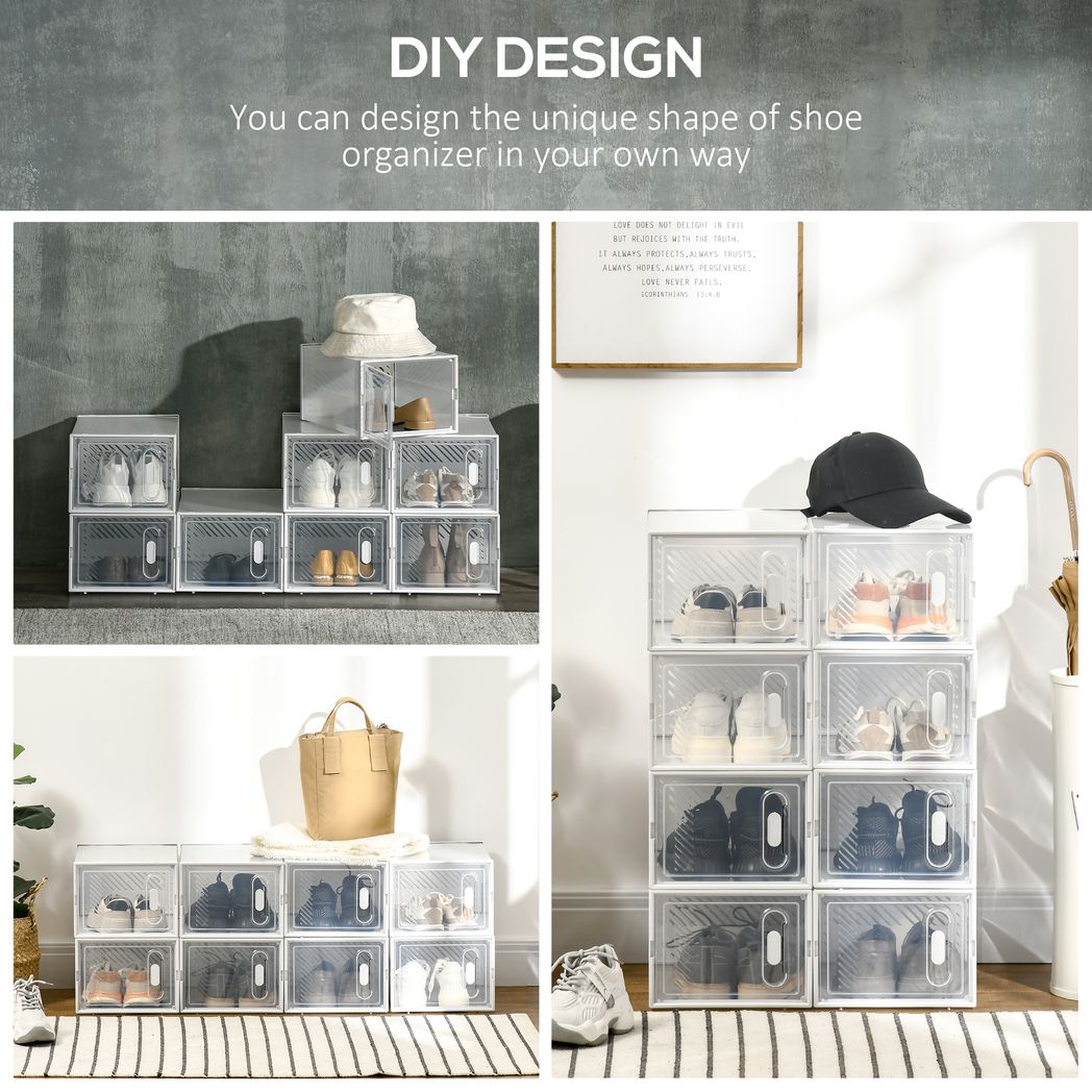 HOMCOM 8PCS Stackable Clear Plastic Shoe Storage Box for UK/EU Size 8.5/43