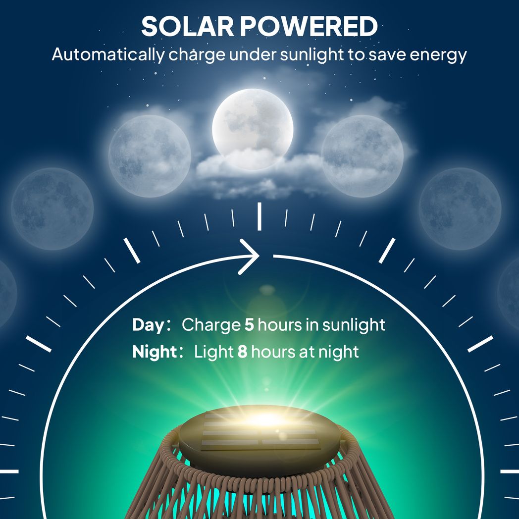 Outsunny Rattan Solar Lamp, Auto On/Off Garden Lantern