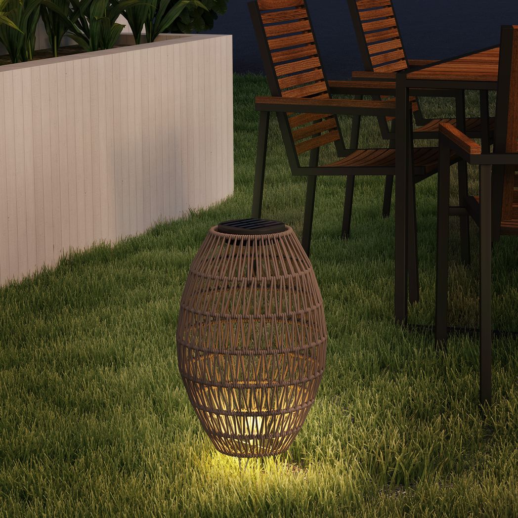 Outsunny Rattan Solar Lamp, Auto On/Off Garden Lantern