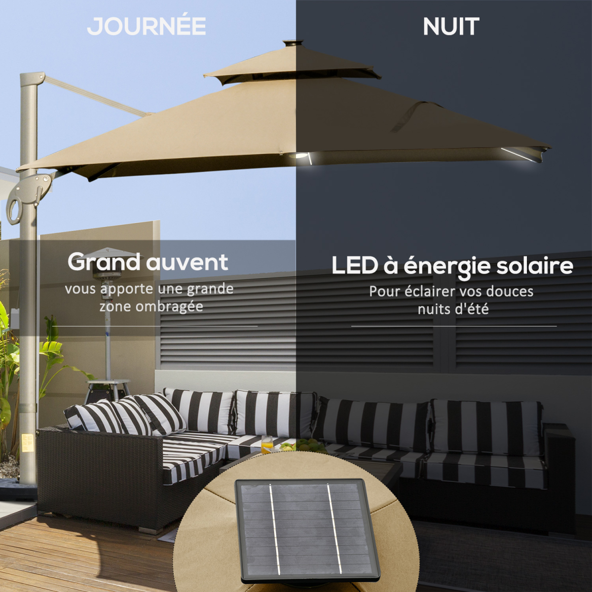 Outsunny 3 x 3(m) Cantilever Umbrella Power Bank Solar Cold