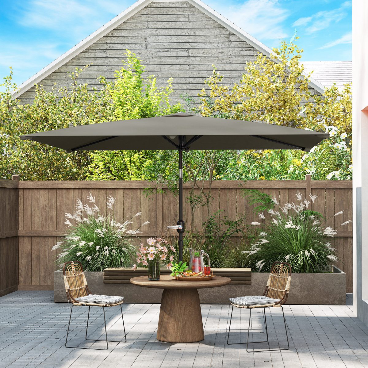 Outsunny 3x2m Garden Parasol Canopy Tilt Crank 6 Ribs Sun Shade