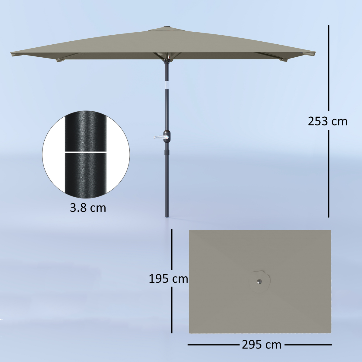 Outsunny 3x2m Garden Parasol Canopy Tilt Crank 6 Ribs Sun Shade
