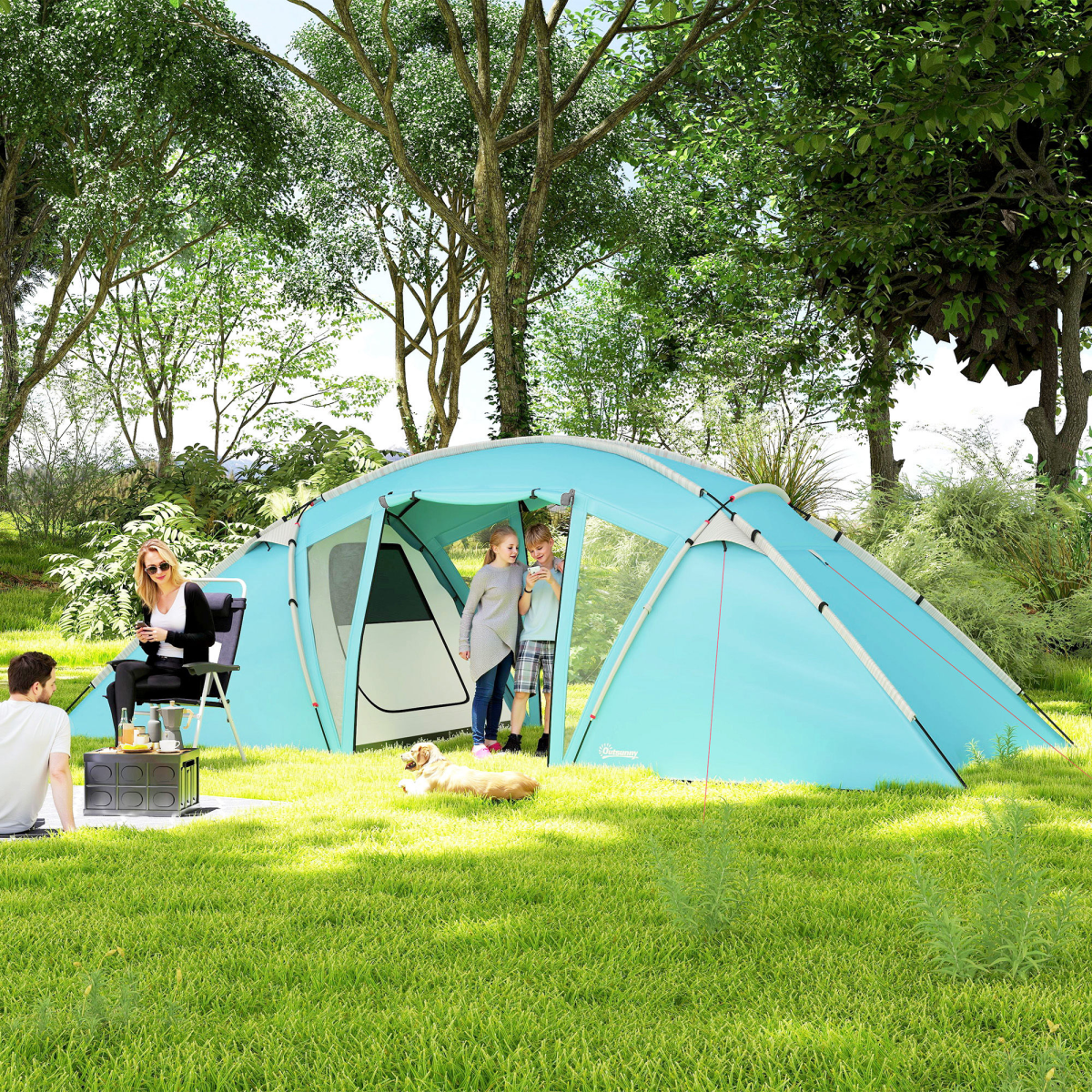 Outsunny 4-6 Man Family Camping Tent w/ 2 Bedrooms, a Living Room