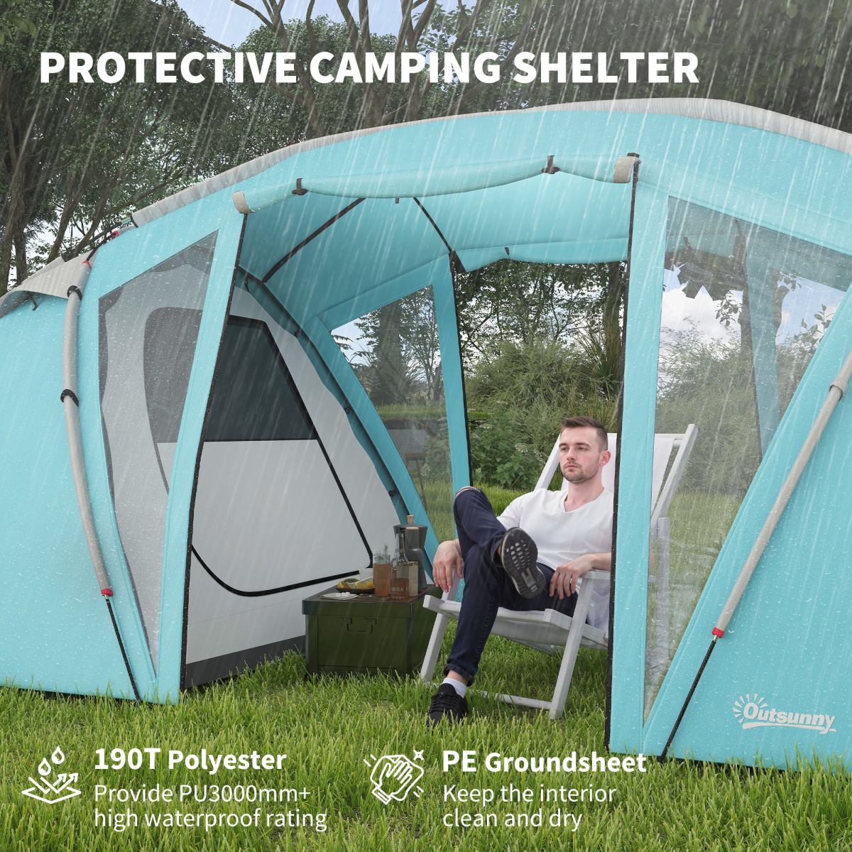 Outsunny 4-6 Man Family Camping Tent w/ 2 Bedrooms, a Living Room