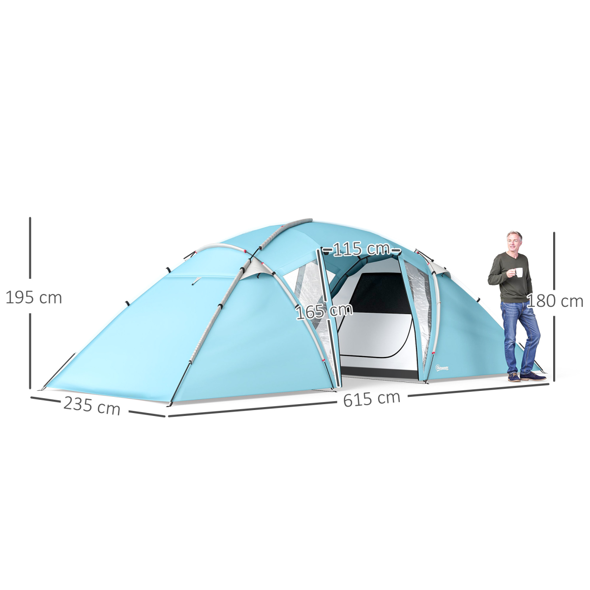 Outsunny 4-6 Man Family Camping Tent w/ 2 Bedrooms, a Living Room
