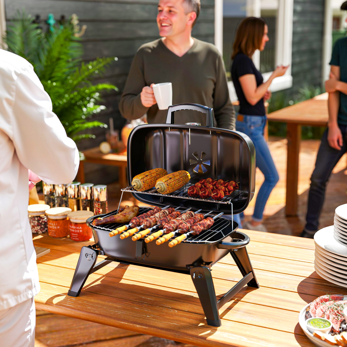 Outsunny Folding Charcoal Barbecue Grill, Portable BBQ for Camping