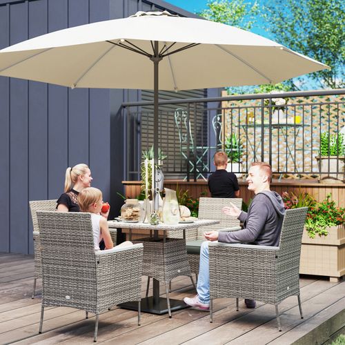 Outsunny Rattan Dining Set with Parasol Hole, Garden Table and Chairs