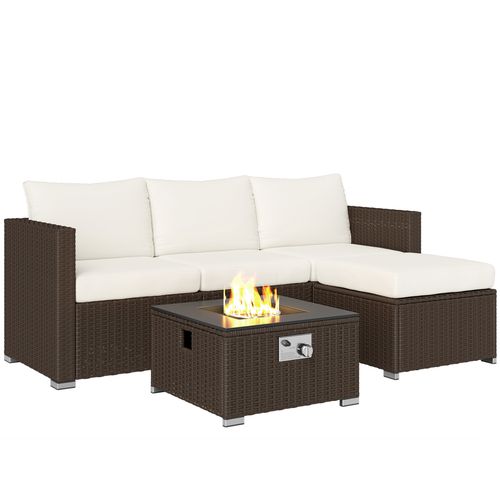Outsunny 4 Seater Rattan Sofa Set with Footstool Thick Cushions