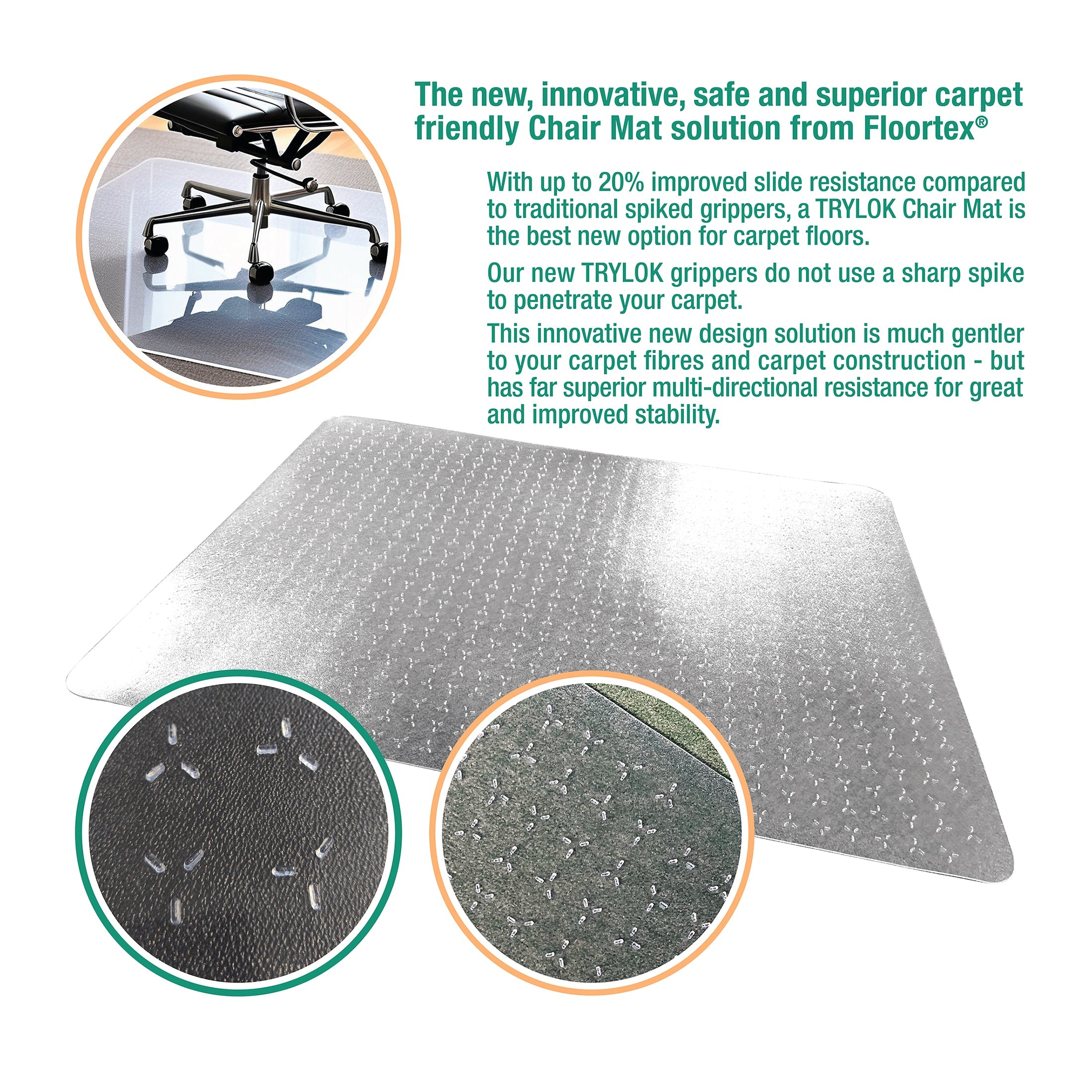 Cleartex TrYlok PVC Chair Mat for Low Pile Carpets up to 6mm