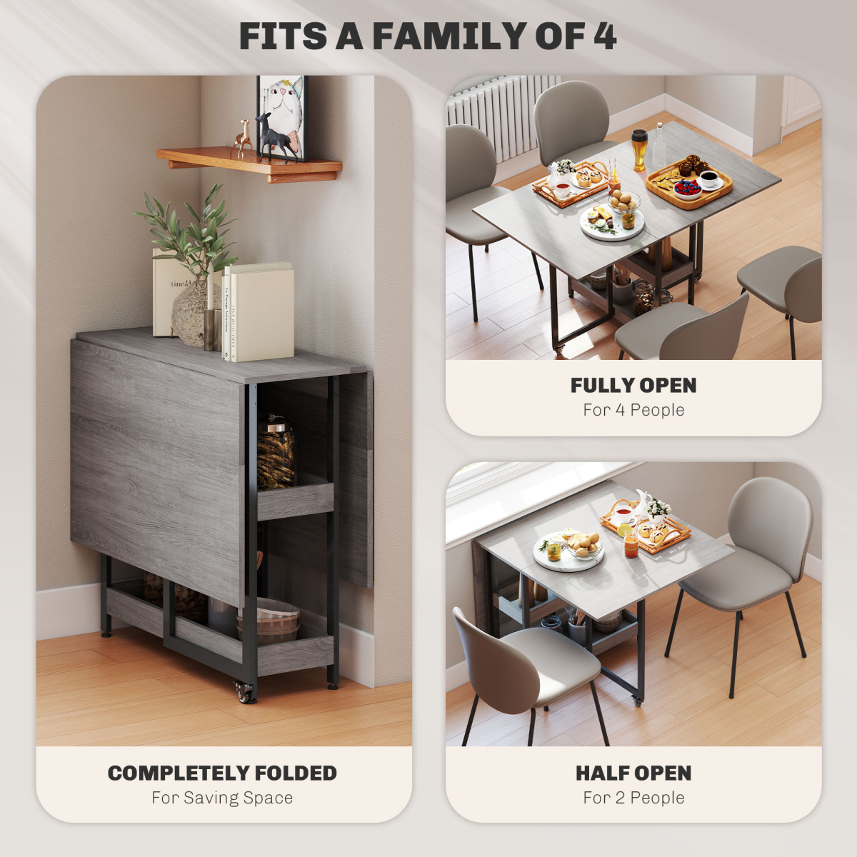 HOMCOM Folding Dining Table, Drop Leaf Table with Open Compartments