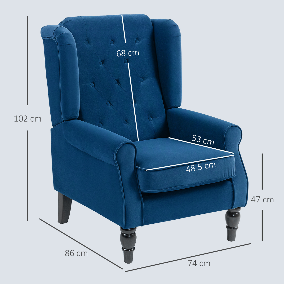 HOMCOM Accent Chair Wingback Armchair Retro Tufted Club Wood Fabric, Black