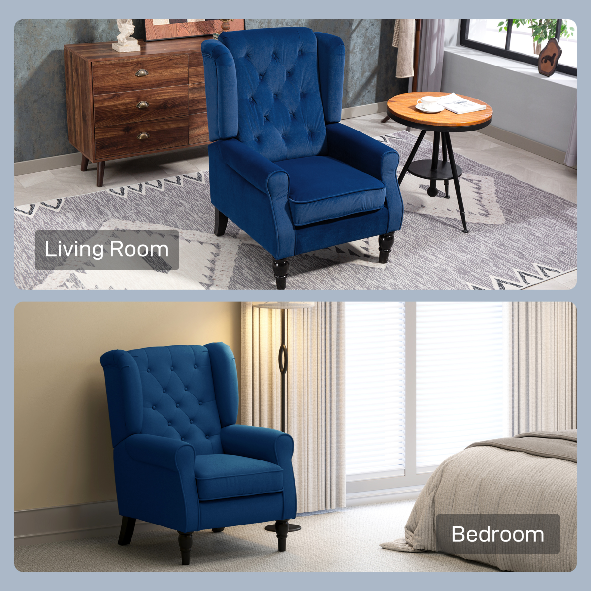 HOMCOM Accent Chair Wingback Armchair Retro Tufted Club Wood Fabric, Black