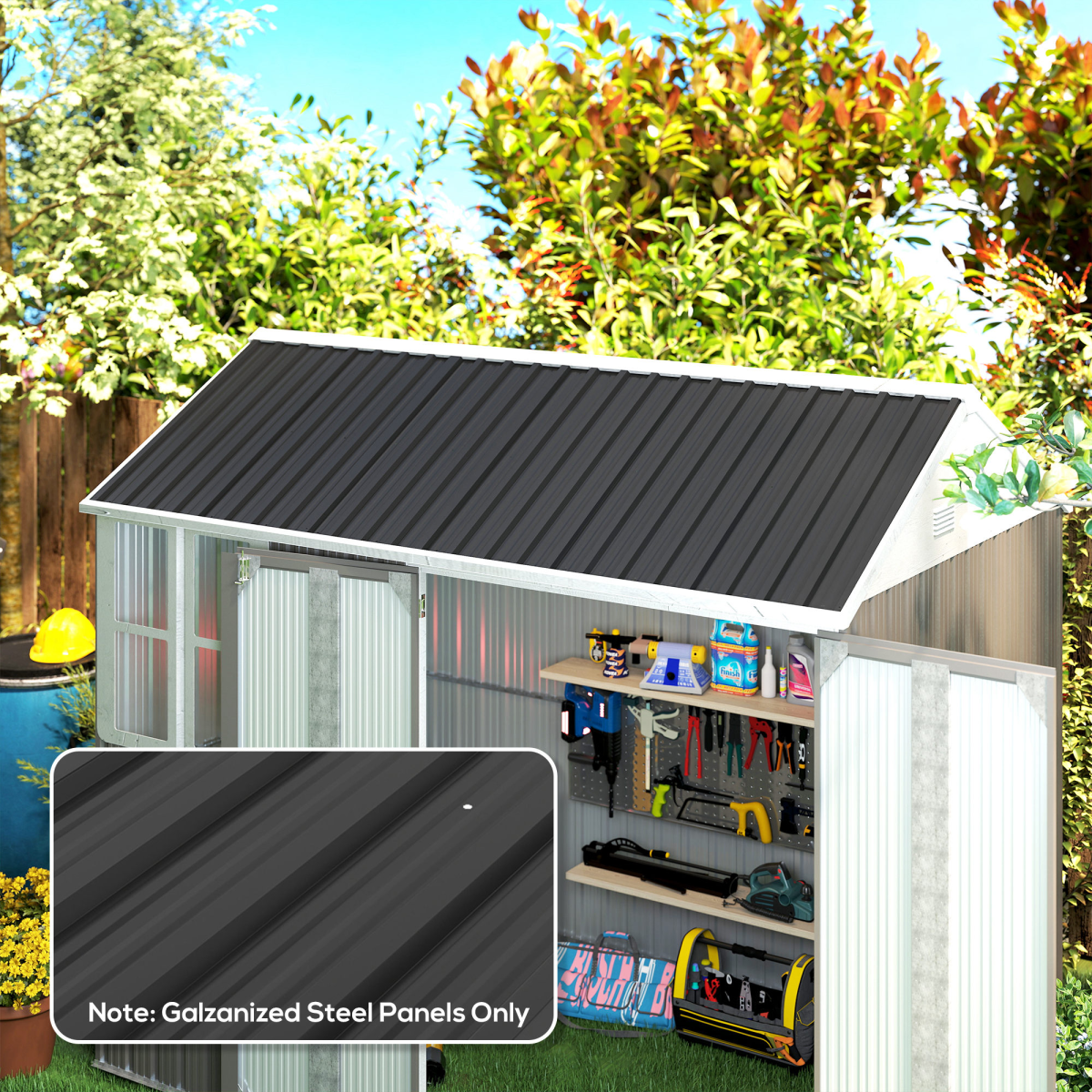 Outsunny Pack of 12 Metal Roofing Sheets for Greenhouse, Black