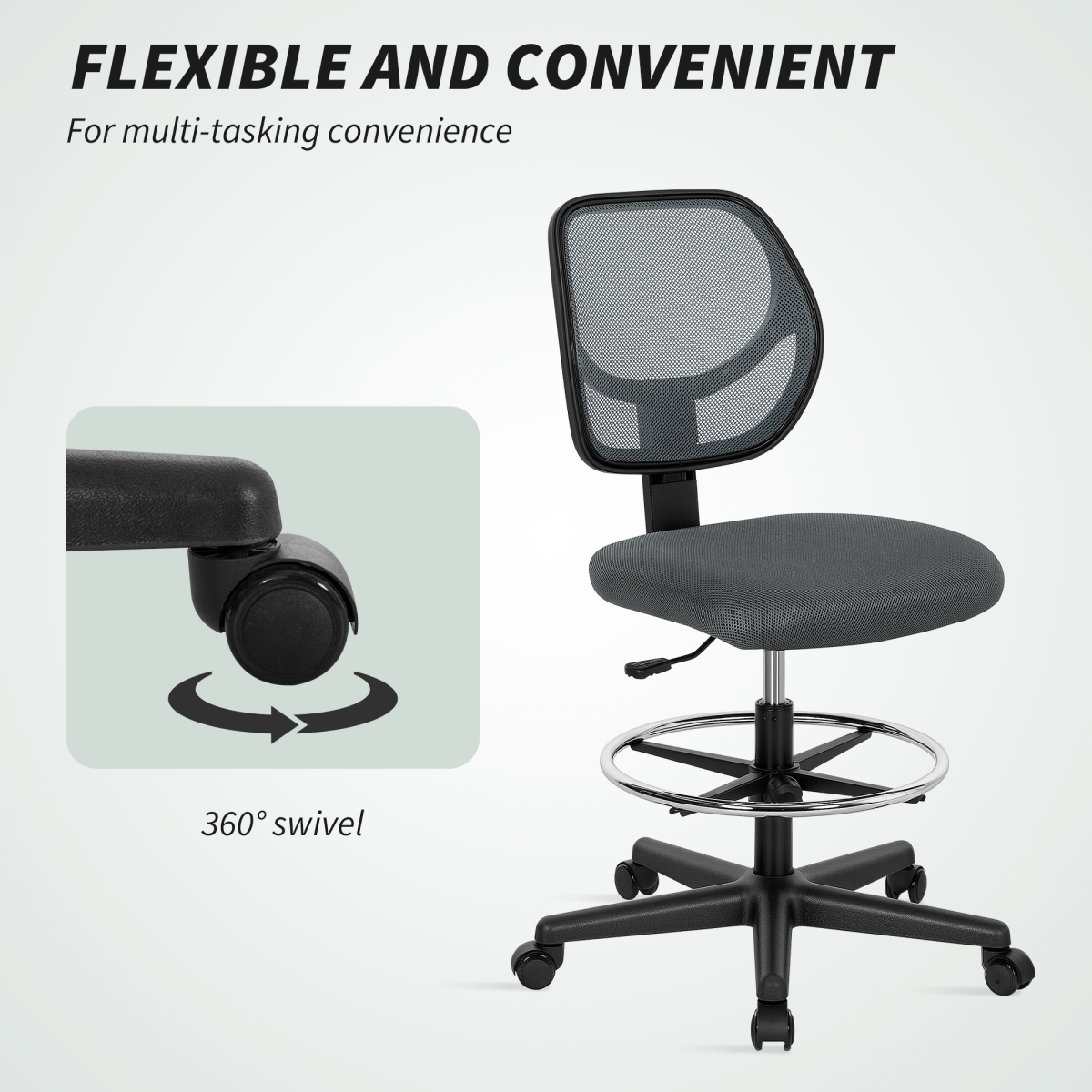 Vinsetto Swivel Mesh Office Chair w/ Adjustable Footrest Ring