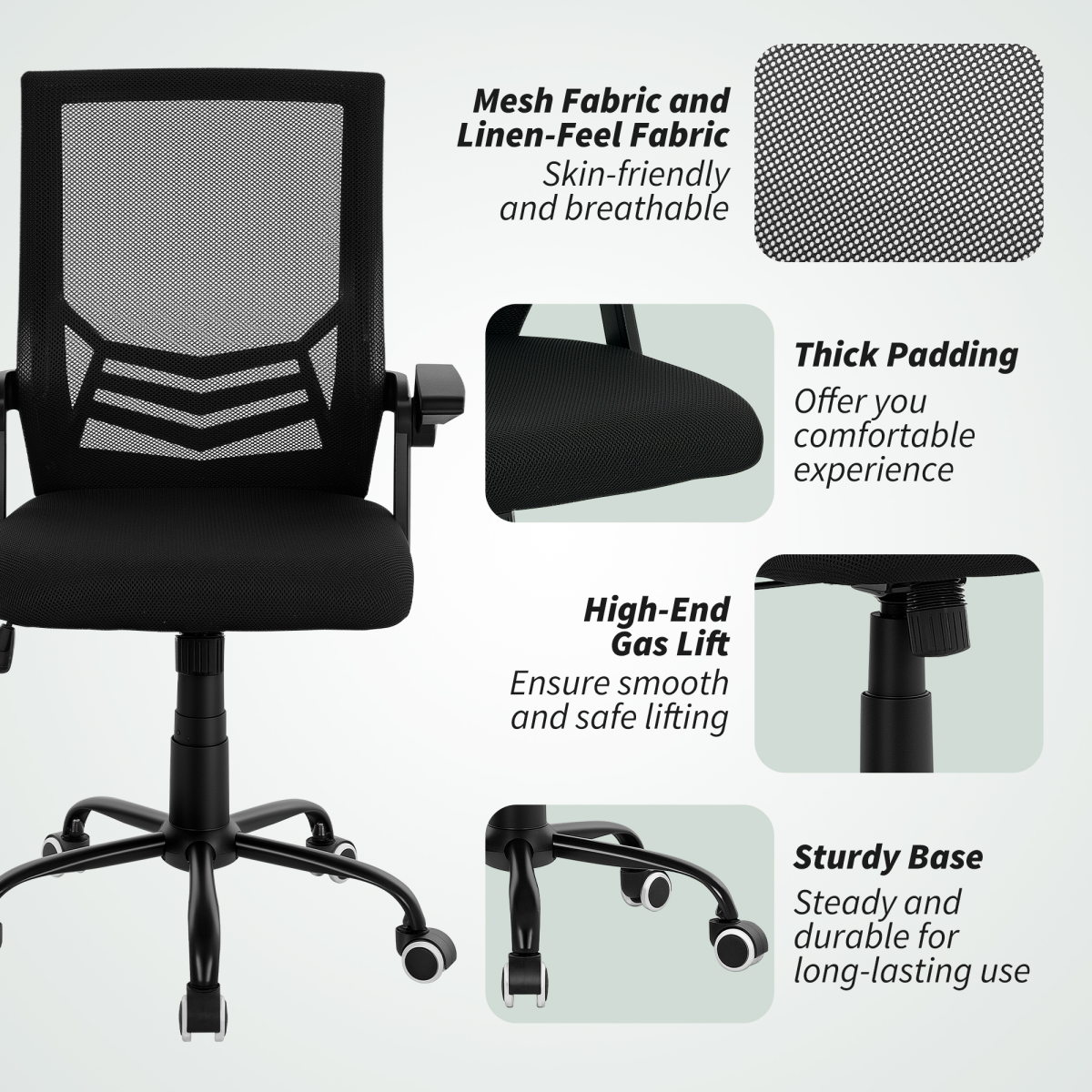 Vinsetto Mesh Swivel Office Chair Task Computer Chair w/ Lumbar Support