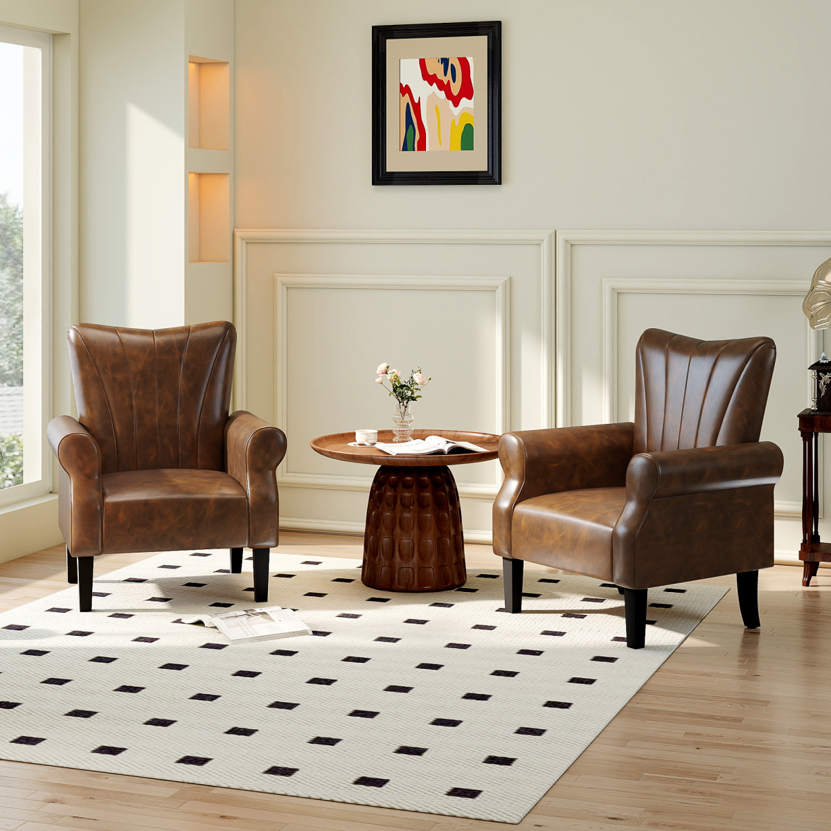 HOMCOM Upholstered Modern Accent Chair, Armchair with Wood Legs, Brown
