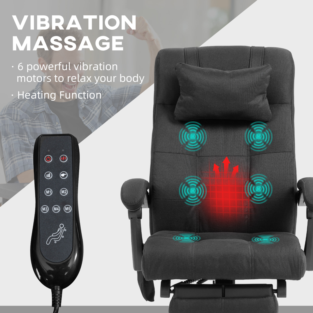 Vinsetto Fabric Vibration Massage Office Chair with Heat, Head Pillow