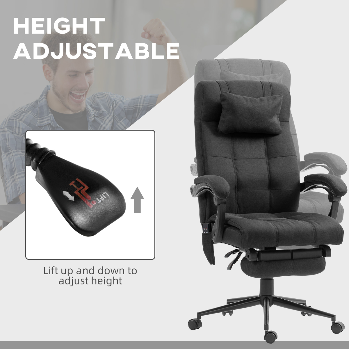 Vinsetto Fabric Vibration Massage Office Chair with Heat, Head Pillow