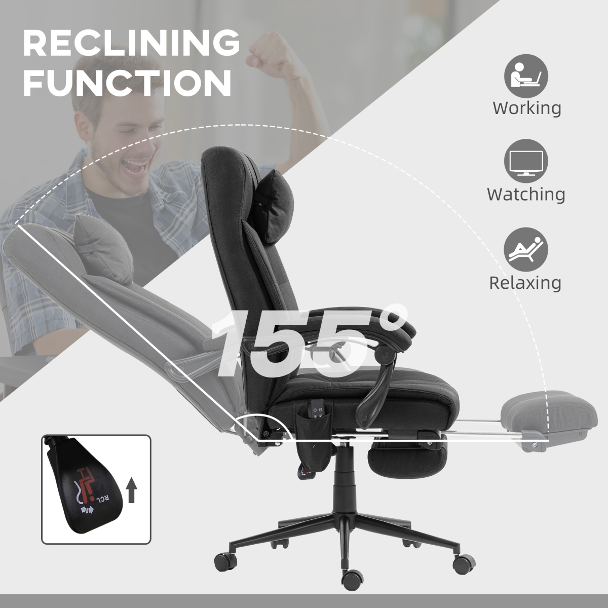 Vinsetto Fabric Vibration Massage Office Chair with Heat, Head Pillow